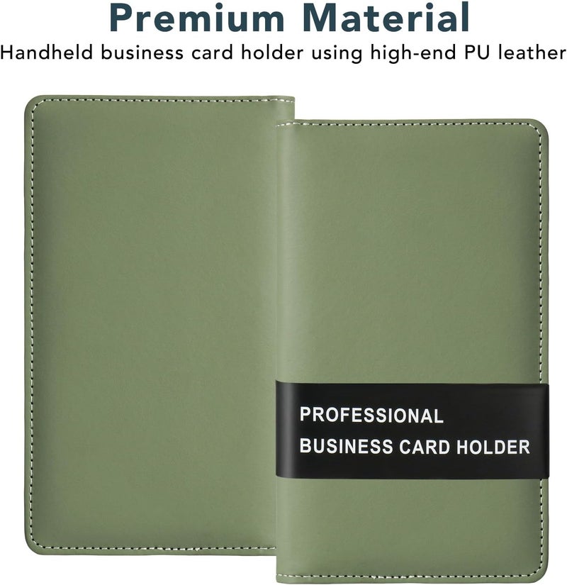 DMFLY Leather Professional Business Card Holder Organizer Book - 300 Card Capacity Premium PU Folder with Soft Cover, Name Card Credit Cards Binder for Men/Women, Fruit Green - Image 4
